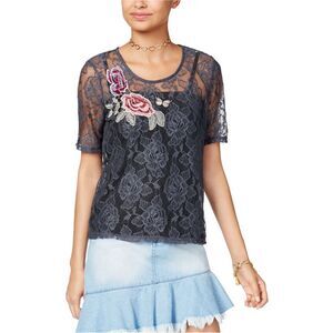 One Hart Womens Embroidered Basic T-Shirt, Blue, NWT